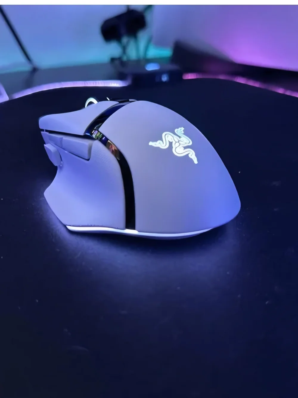 Razer White Gaming Mouse with Cyan RGB Lighting